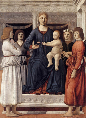 Piero della Francesca, Virgin and Child Enthroned with Four Angels, c.1460-70